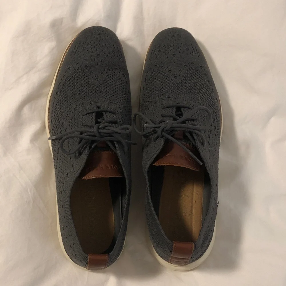 Cole Haan Gray Knit Lace-Up Oxfords with Cream Sole